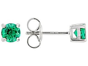 Green Lab Created Emerald Rhodium Over Sterling Silver Children's Stud Earrings 0.38ctw