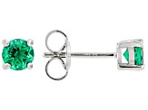 Green Lab Created Emerald Rhodium Over Sterling Silver Childrens Stud Earrings 0.38ctw