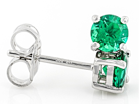 Green Lab Created Emerald Rhodium Over Sterling Silver Childrens Stud Earrings 0.38ctw