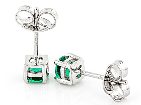 Green Lab Created Emerald Rhodium Over Sterling Silver Childrens Stud Earrings 0.38ctw