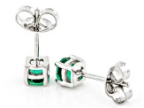 Green Lab Created Emerald Rhodium Over Sterling Silver Childrens Stud Earrings 0.38ctw