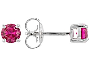 Red Lab Created Ruby Rhodium Over Sterling Silver Children's Birthstone Stud Earrings 0.46ctw