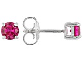 Red Lab Created Ruby Rhodium Over Sterling Silver Childrens Birthstone Stud Earrings 0.46ctw