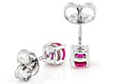 Red Lab Created Ruby Rhodium Over Sterling Silver Childrens Birthstone Stud Earrings 0.46ctw