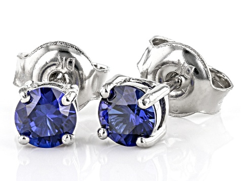 Blue Lab Created Sapphire Rhodium Over Sterling Silver Childrens Stud Earrings 0.46ctw