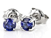 Blue Lab Created Sapphire Rhodium Over Sterling Silver Childrens Stud Earrings 0.46ctw