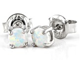 White Lab Created Opal Rhodium Over Sterling Silver Childrens Stud Earrings 0.16ctw