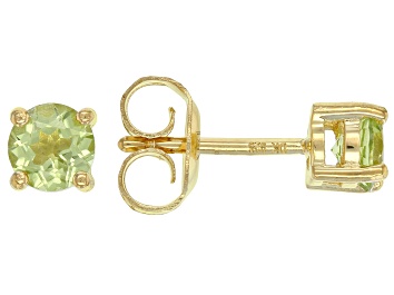 Picture of Green Peridot 18k Yellow Gold Over Sterling Silver Childrens Stud Earrings 0.48ctw