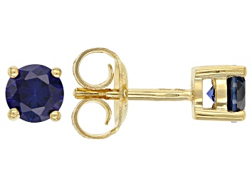 Picture of Blue Lab Created Sapphire 18k Yellow Gold Over Sterling Silver Childrens Stud Earrings 0.56ctw