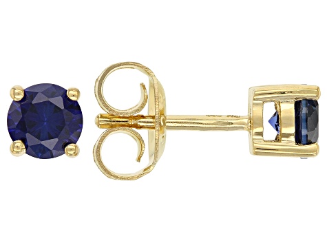 Blue Lab Created Sapphire 18k Yellow Gold Over Sterling Silver Childrens Stud Earrings 0.56ctw