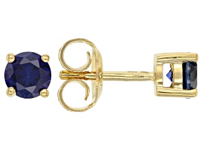 Blue Lab Created Sapphire 18k Yellow Gold Over Sterling Silver Children's Stud Earrings 0.56ctw