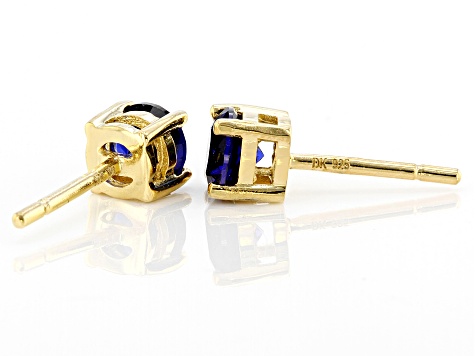 Blue Lab Created Sapphire 18k Yellow Gold Over Sterling Silver Childrens Stud Earrings 0.56ctw