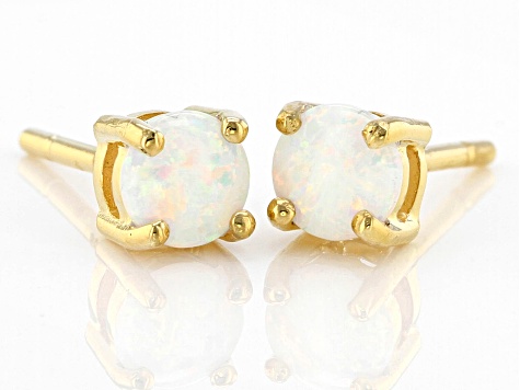 Multi Color Lab Created Opal 18k Yellow Gold Over Sterling Silver Childrens Stud Earrings 0.15ctw