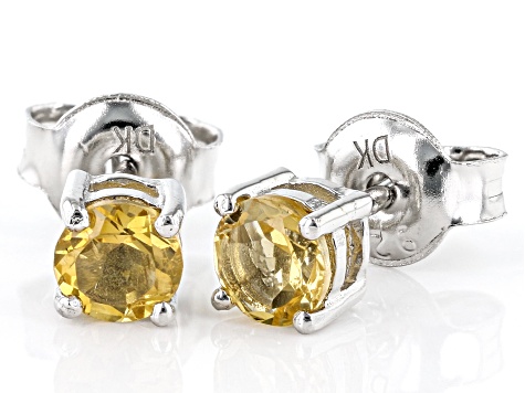Yellow Citrine Rhodium Over Sterling Silver Childrens Stud Earrings 0.50ctw