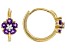 Purple African Amethyst 10k Yellow Gold Childrens Flower Hoop Earrings 0.31ctw