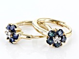 Blue Sapphire 10k Yellow Gold Children's Flower Hoop Earrings 0.44ctw