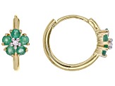 Green Sakota Emerald 10k Yellow Gold Childrens Flower Hoop Earrings 0.29ctw