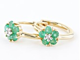 Green Sakota Emerald 10k Yellow Gold Childrens Flower Hoop Earrings 0.29ctw