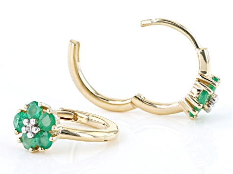 Green Sakota Emerald 10k Yellow Gold Childrens Flower Hoop Earrings 0.29ctw