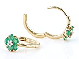 Green Sakota Emerald 10k Yellow Gold Childrens Flower Hoop Earrings 0.29ctw