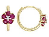 Red Mahaleo® Ruby 10k Yellow Gold Children's Flower Hoop Earrings 0.54ctw