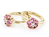 Pink Tourmaline 10k Yellow Gold Childrens Flower Hoop Earrings 0.35ctw