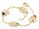 Multi Gem 10k Yellow Gold Lady Bug Childrens Bracelet 0.31ctw