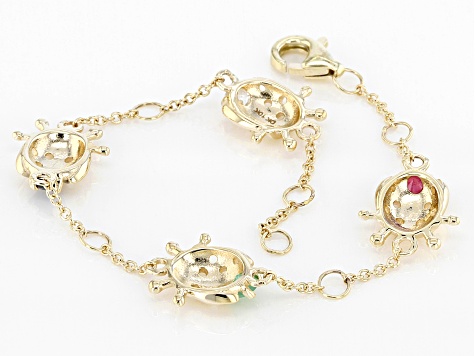 Multi Gem 10k Yellow Gold Lady Bug Childrens Bracelet 0.31ctw