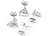 Red Lab Ruby Rhodium Over Silver Santa Hat & Christmas Tree Childrens Earrings Set of 2 0.86ctw