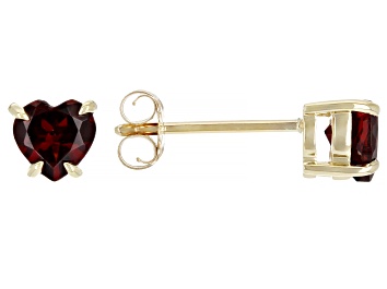 Picture of Red Garnet 10K Yellow Gold Childrens Heart Stud Earrings 0.90ctw