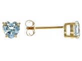 Blue Aquamarine 10K Yellow Gold Childrens Heart Stud Earrings 0.77ctw