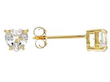 Picture of White Topaz 10K Yellow Gold Childrens Heart Stud Earrings 0.94ctw