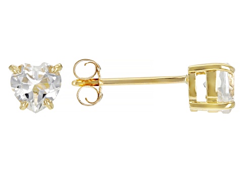 White Topaz 10K Yellow Gold Childrens Heart Stud Earrings 0.94ctw