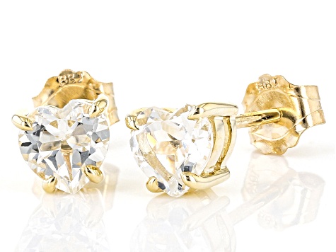 White Topaz 10K Yellow Gold Childrens Heart Stud Earrings 0.94ctw