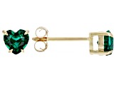 Green Lab Created Emerald 10K Yellow Gold Childrens Heart Stud Earrings 0.68ctw