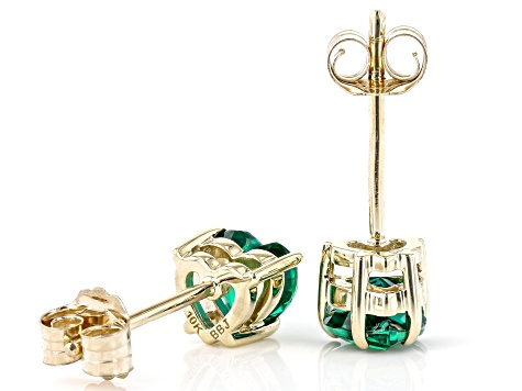 Green Lab Created Emerald 10K Yellow Gold Childrens Heart Stud Earrings 0.68ctw
