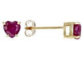 Red Ruby 10K Yellow Gold Childrens Heart Stud Earrings 1.19ctw