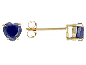 Picture of Blue Sapphire 10K Yellow Gold Childrens Heart Stud Earrings 1.19ctw