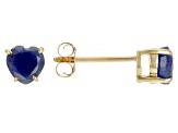 Blue Sapphire 10K Yellow Gold Childrens Heart Stud Earrings 1.19ctw