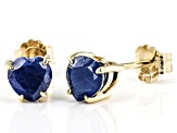 Blue Sapphire 10K Yellow Gold Childrens Heart Stud Earrings 1.19ctw