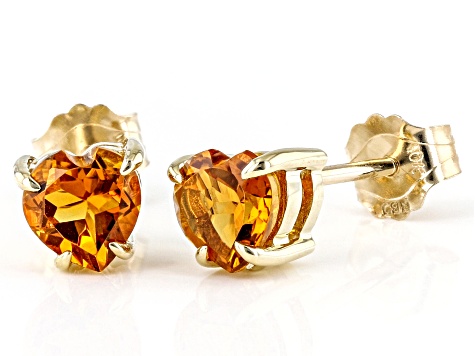 Orange Madeira Citrine 10K Yellow Gold Childrens Heart Stud Earrings 0.68ctw