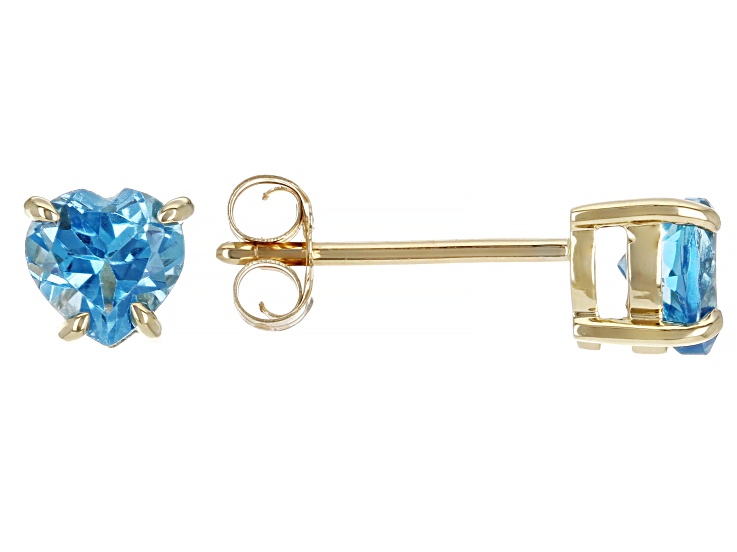 Swiss Blue Topaz 10K Yellow Gold Childrens Heart Stud Earrings 0.94ctw