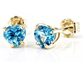 Swiss Blue Topaz 10K Yellow Gold Childrens Heart Stud Earrings 0.94ctw