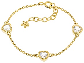 White Topaz 18k Yellow Gold Over Sterling Silver Heart Children's Bracelet 1.40ctw