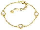 White Topaz 18k Yellow Gold Over Sterling Silver Heart Children's Bracelet 1.40ctw