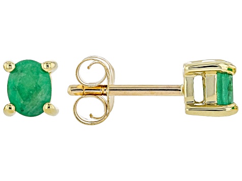 Green Emerald 10k Yellow Gold Children's Stud Earrings 0.26ctw