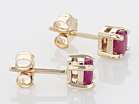 Red Ruby 10k Yellow Gold Children's Stud Earrings 0.40ctw