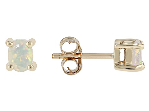 Multi Color Opal 10k Yellow Gold Children's Stud Earrings 0.17ctw