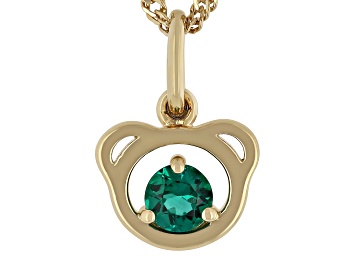 Picture of Green Lab Created Emerald 18k Yellow Gold Over Silver Childrens Teddy Bear Pendant With Chain