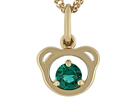 Green Lab Created Emerald 18k Yellow Gold Over Silver Childrens Teddy Bear Pendant With Chain